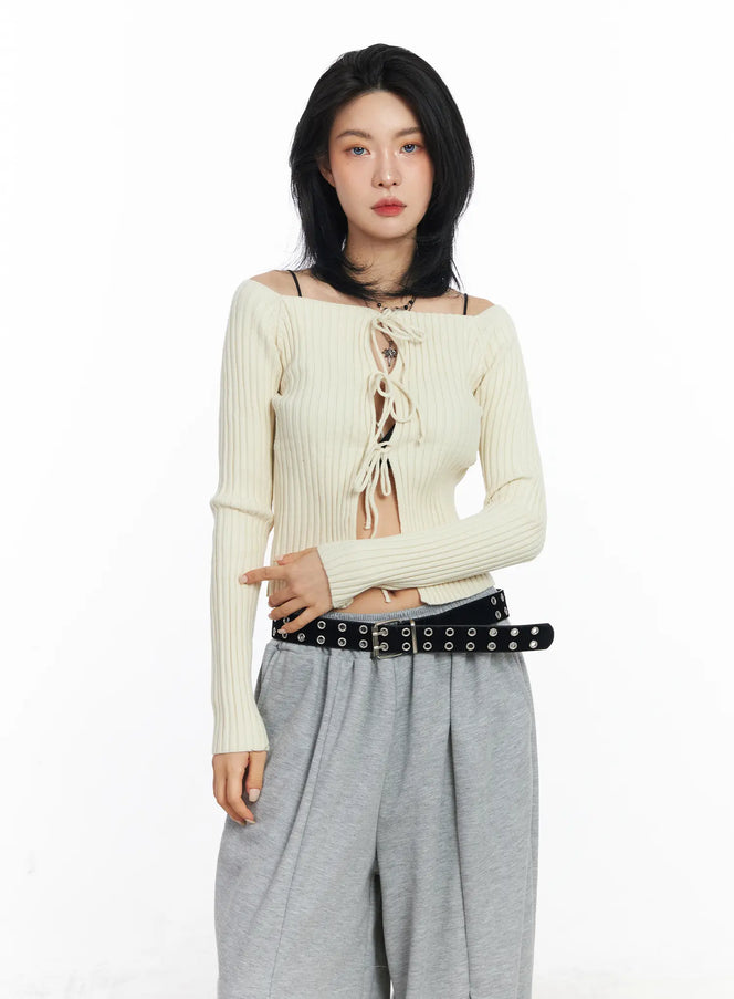 two-way-ribbon-knit-cardigan-cj523 / Light beige