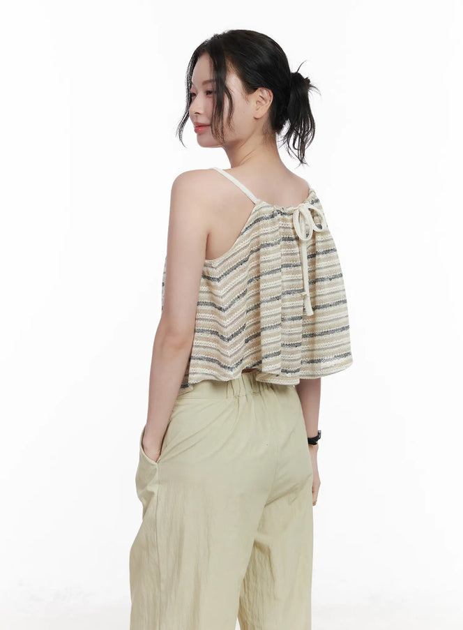 striped-tie-knit-sleeveless-top-ca509 / Light beige