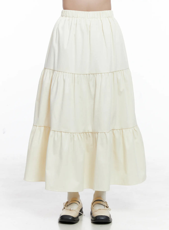 flowy-tiered-maxi-skirt-cs523 / Light beige