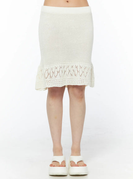 elastic-waist-knit-midi-skirt-cy527 / Light beige