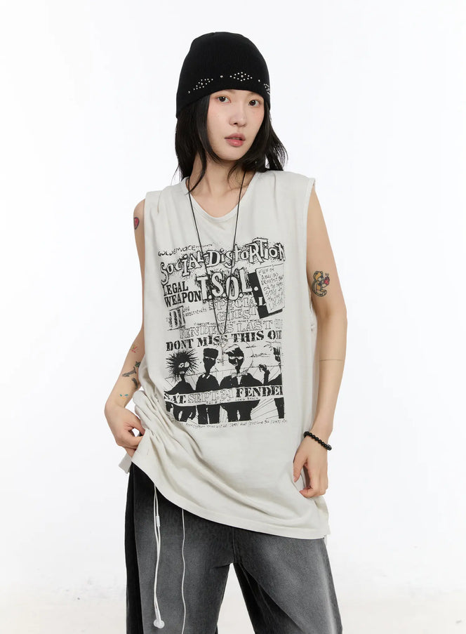 oversized-pigment-print-sleeveless-top-ca508 / Light beige