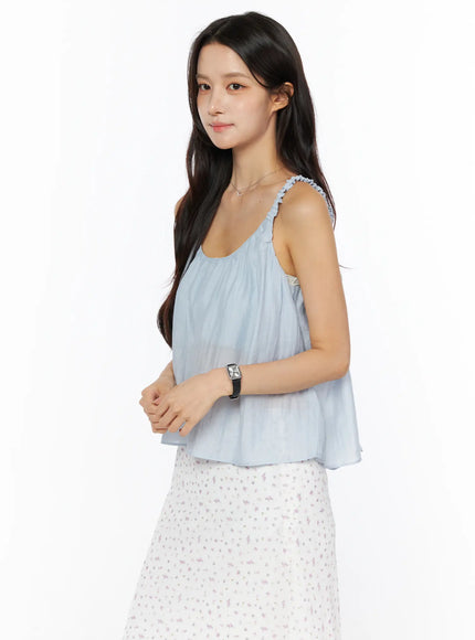 ruffle-strap-sheet-sleeveless-top-cu522 / Light blue