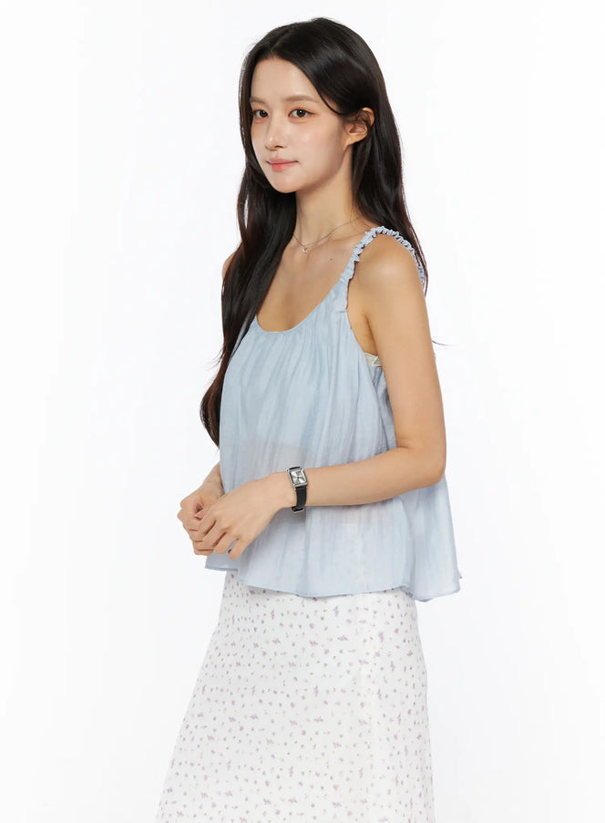 ruffle-strap-sheet-sleeveless-top-cu522 / Light blue