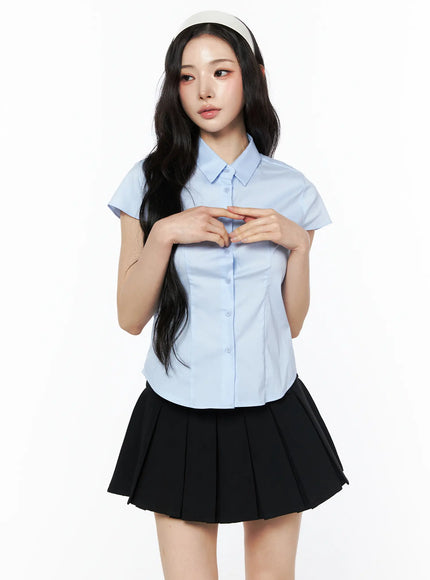 slim-fit-short-sleeve-shirt-cu511 / Light blue