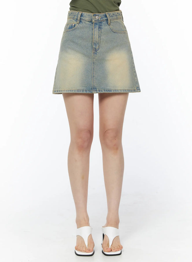 vintage-washed-denim-skirt-cy527 / Light blue