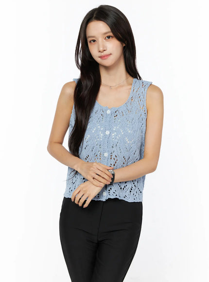 Crochet Knit Sleeveless Top CU522 in Light blue, size S/M