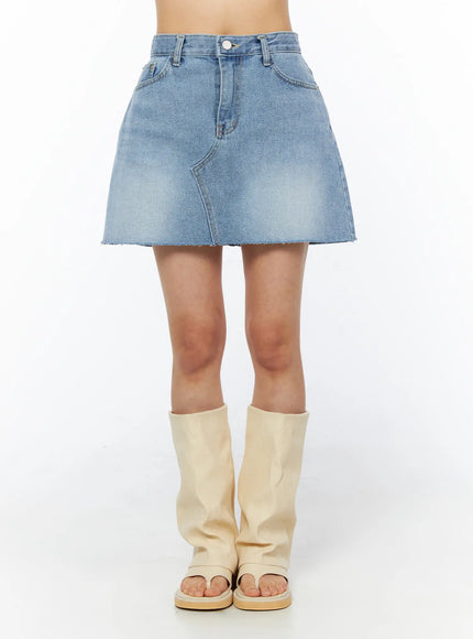 Casual Denim Mini Skirt CU522 in Light blue, size L