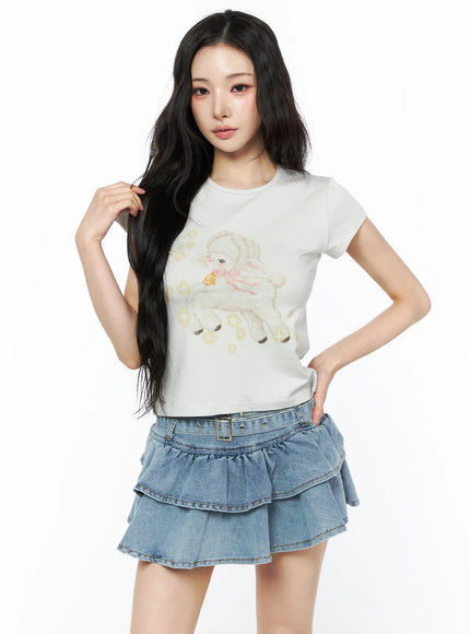 slim-fit-coquette-graphic-t-shirt-cu511 / Light gray