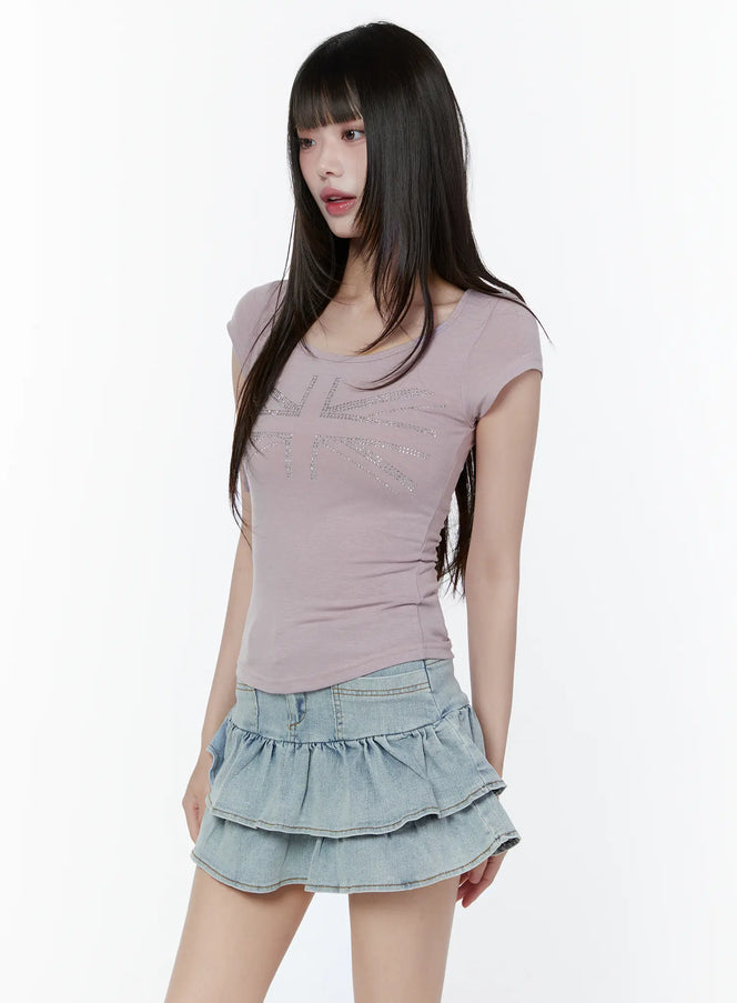 embellished-flag-graphic-tee-cu505 / Light pink