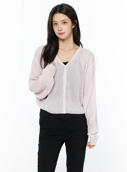 Sheer V-Neck Cardigan CU522 in Light pink, size S/M