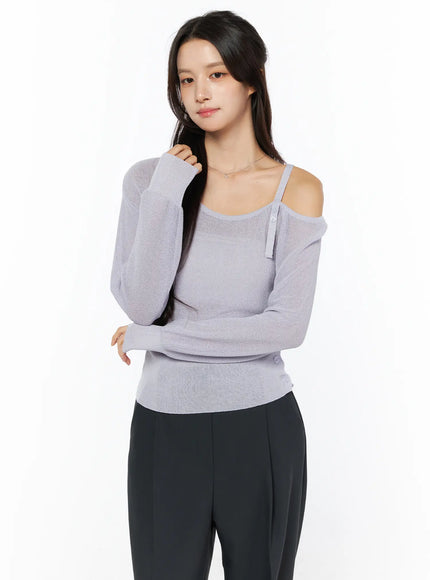 One-Shoulder Knit Top CU522 in Light purple, size S/M