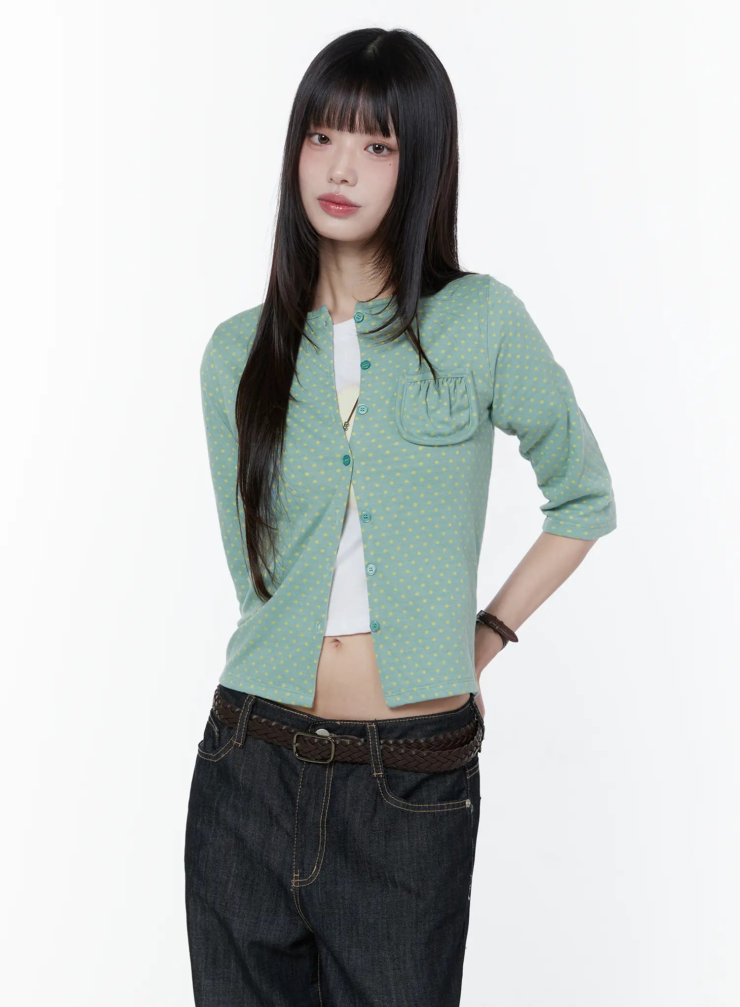 polka-dot-3-4-sleeve-cardigan-cu505 / Mint