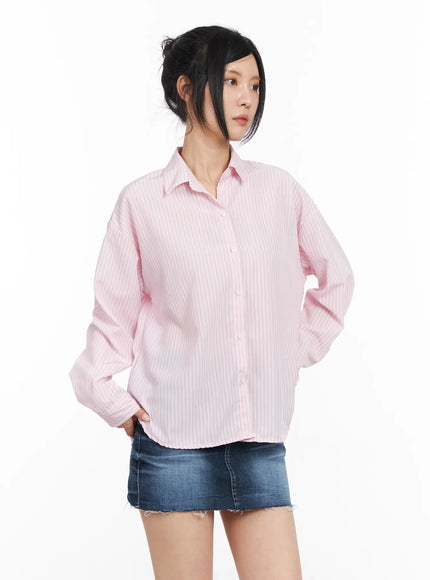 classic-striped-button-up-shirt-cm516 / Pink