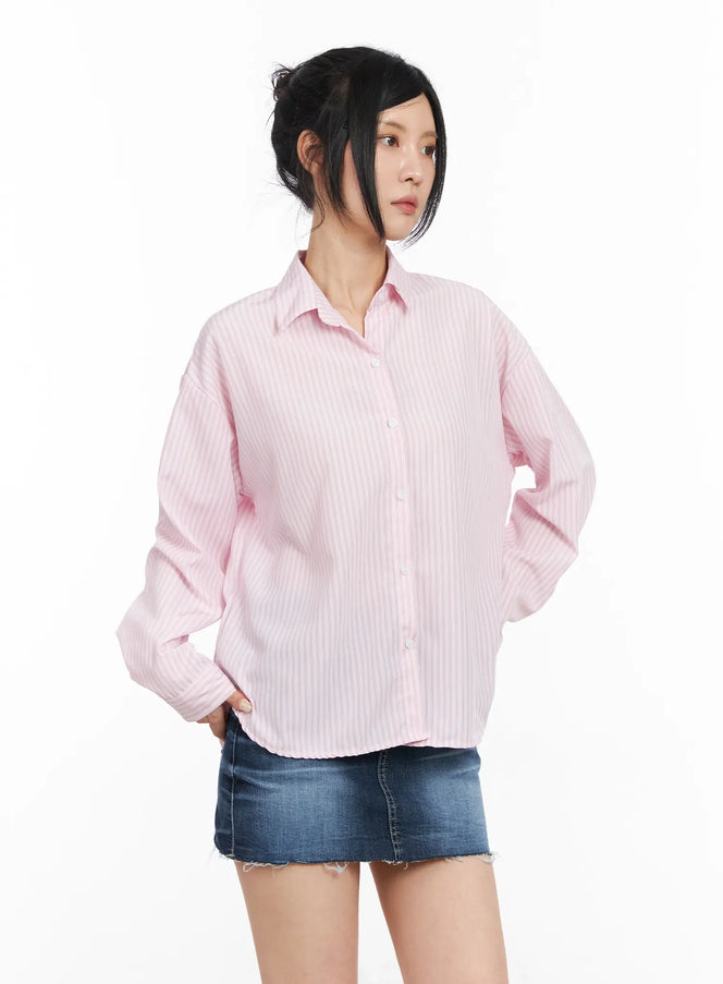 classic-striped-button-up-shirt-cm516 / Pink