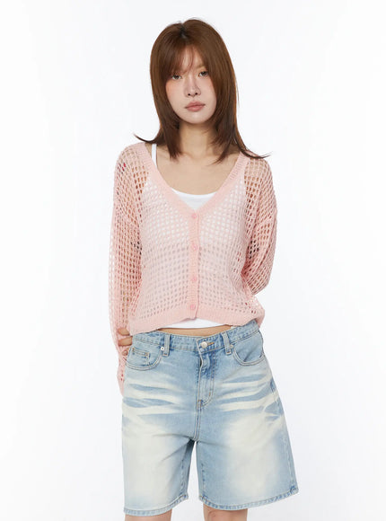 mesh-knit-cardigan-cy528 / Pink