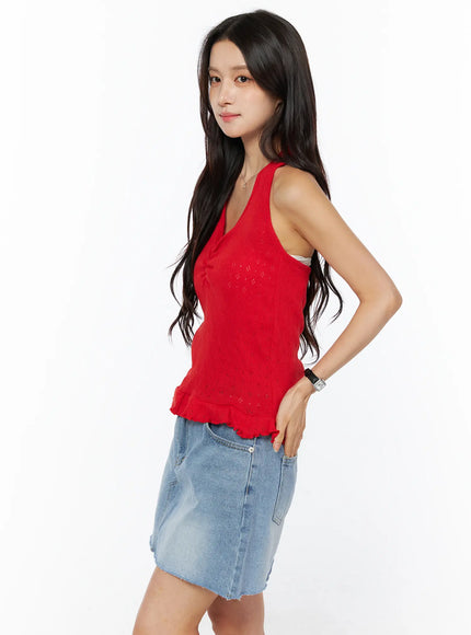 Frill Hem Halter Neck Top CU522 in Red, size S/M