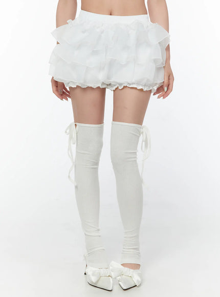 lace-tiered-mini-skirt-cy515 / White