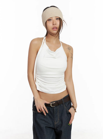 shirred-halter-tank-top-cm525 / White
