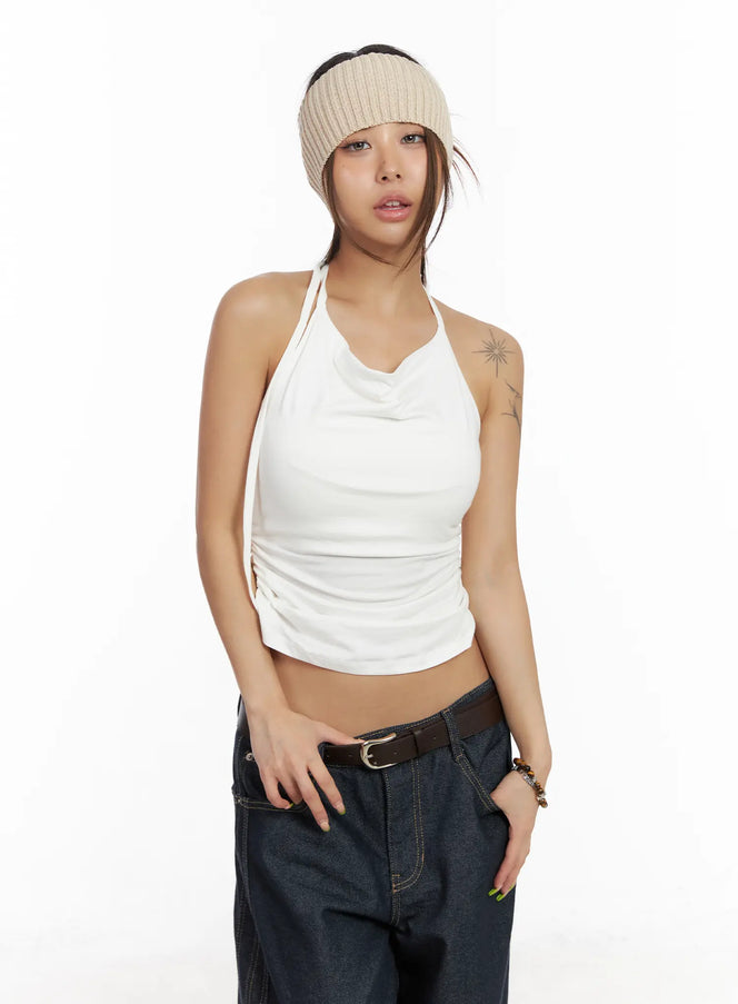 shirred-halter-tank-top-cm525 / White