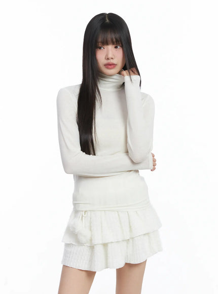 sheer-turtleneck-long-sleeve-top-cd531 / White