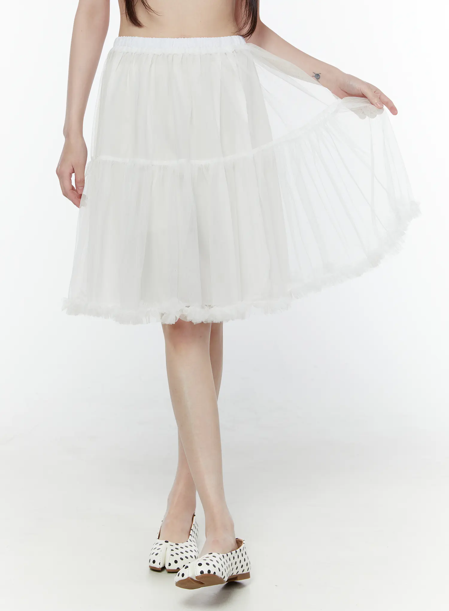 sheer-flare-midi-skirt-cu508 / White