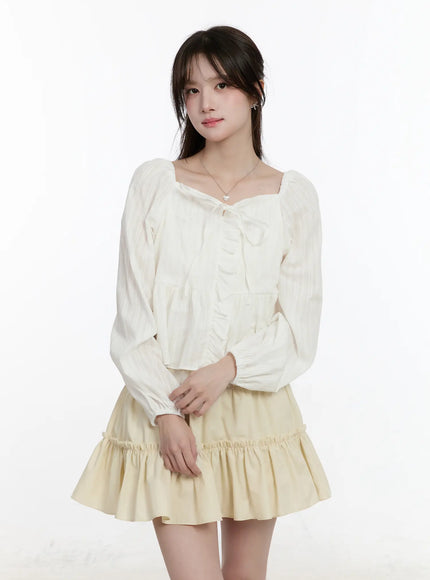 ruffle-ribbon-puff-sleeve-blouse-cm505 / White
