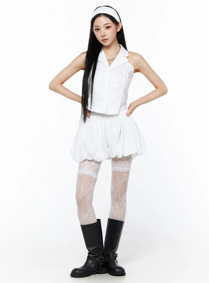 sleeveless-collar-top-and-bubble-skirt-set-cu511 / White