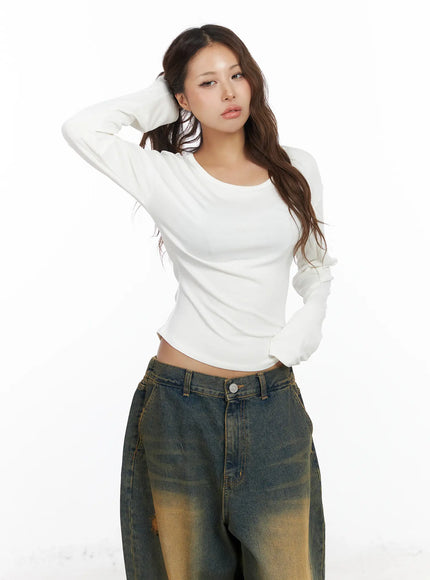 u-neck-long-sleeve-top-cf512 / White