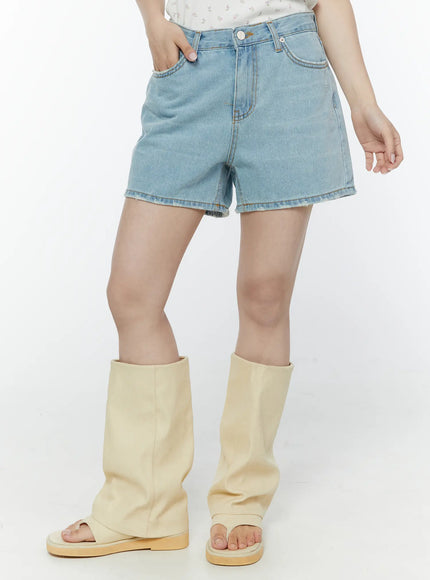 Washed Denim High-Waist Shorts IY507
