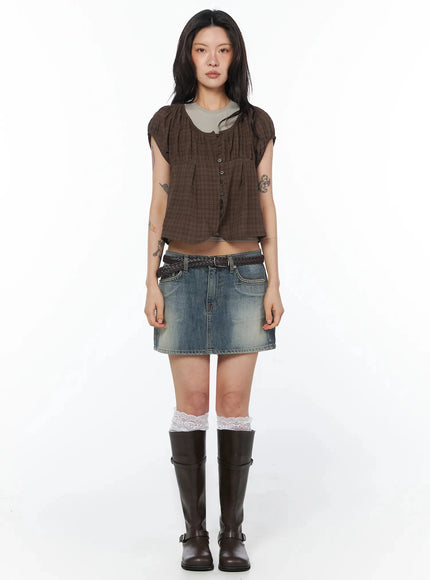 plaid-puff-sleeve-blouse-iu509