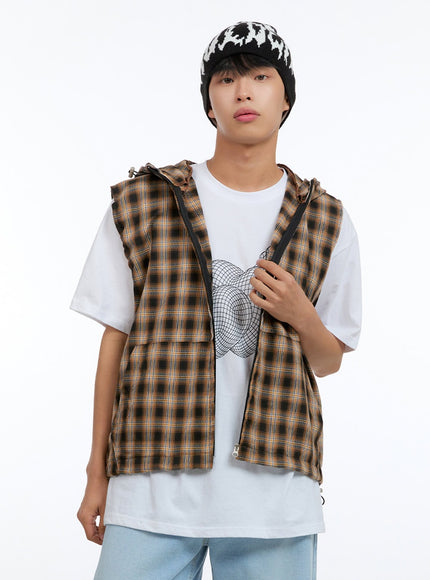 mens-checkered-zip-up-hooded-vest-ig416