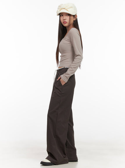 string-detail-solid-wide-fit-pants-cd413