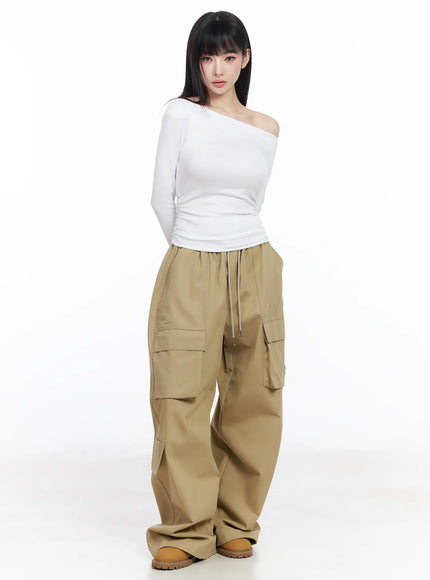 chic-off-shoulder-shirred-blouse-cf519