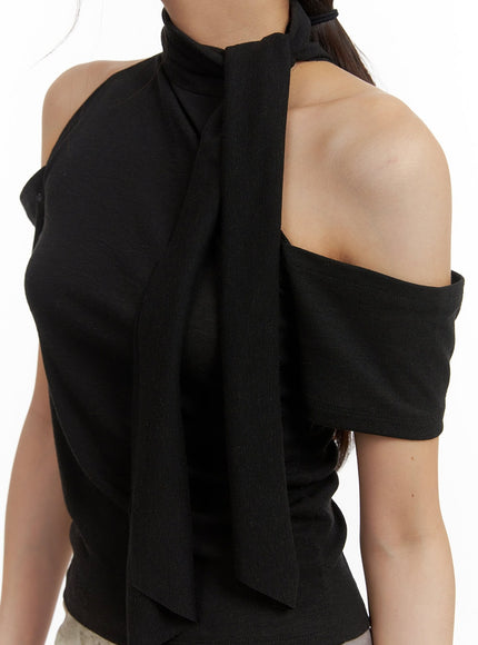 tie-neck-cut-out-shoulder-blouse-cy416