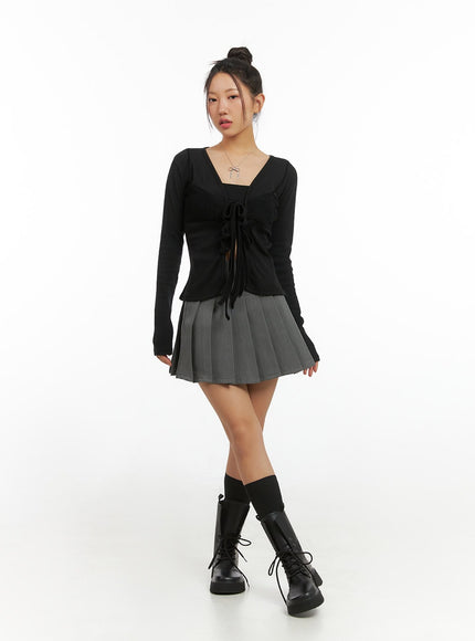 buckle-pleated-mini-skirt-is402