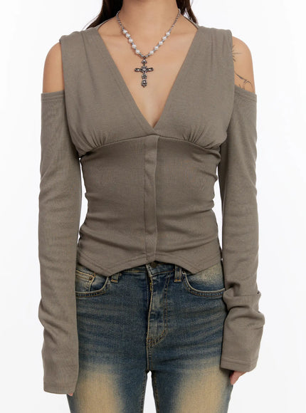 v-neck-cut-out-hooded-long-sleeve-top-cn527