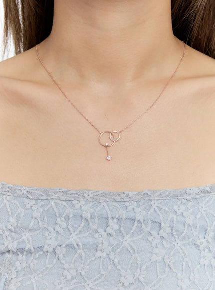 acc-duo-halo-link-necklace-kc1008 / Rose gold