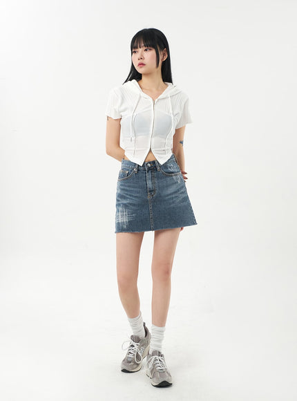 Mid-Wash Denim Mini Skirt CA328