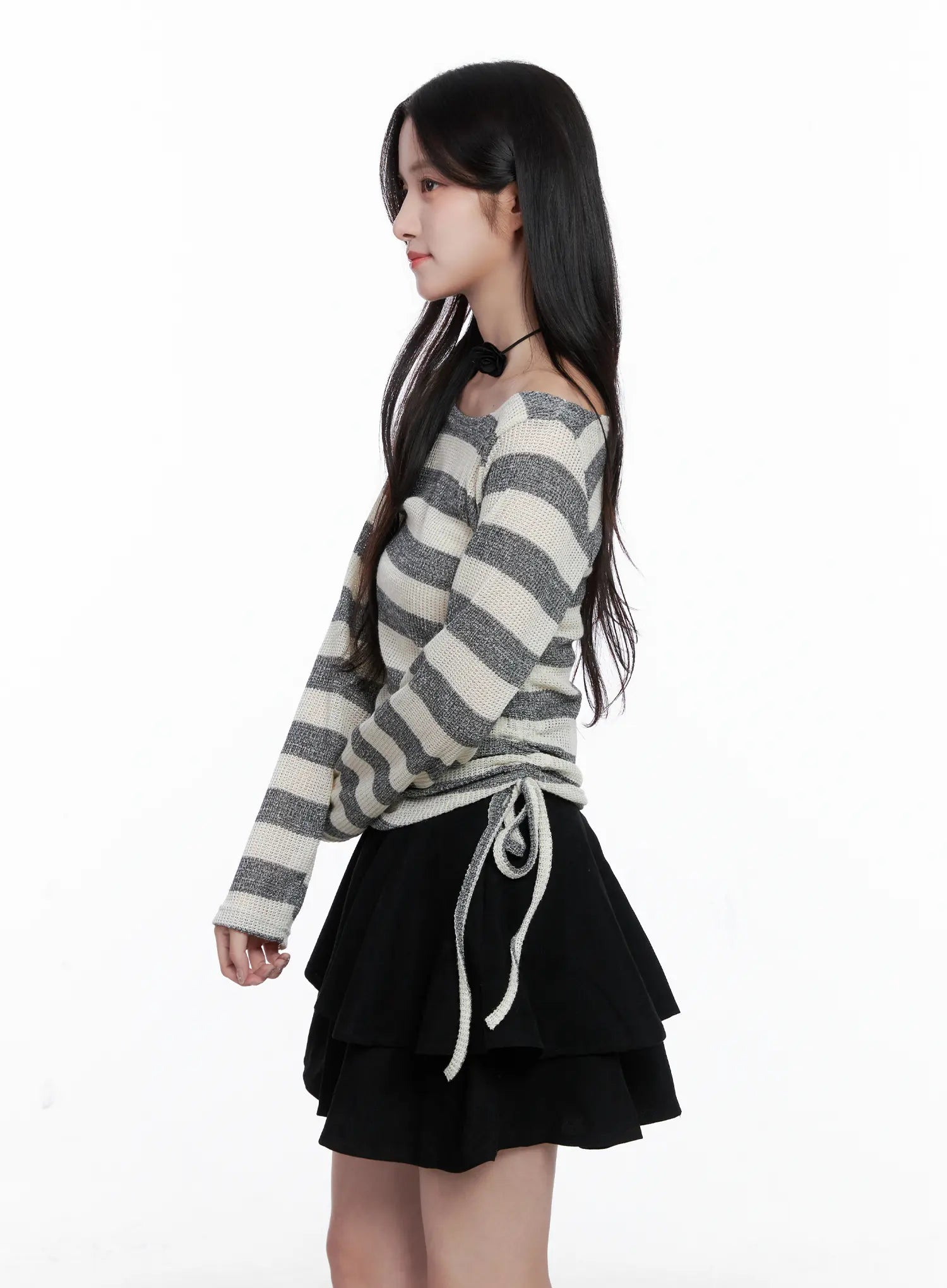 striped-ruched-wide-neck-top-cs523