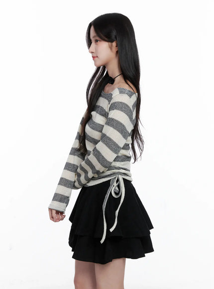 striped-ruched-wide-neck-top-cs523