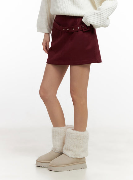 buckle-detail-suede-mini-skirt-cn413