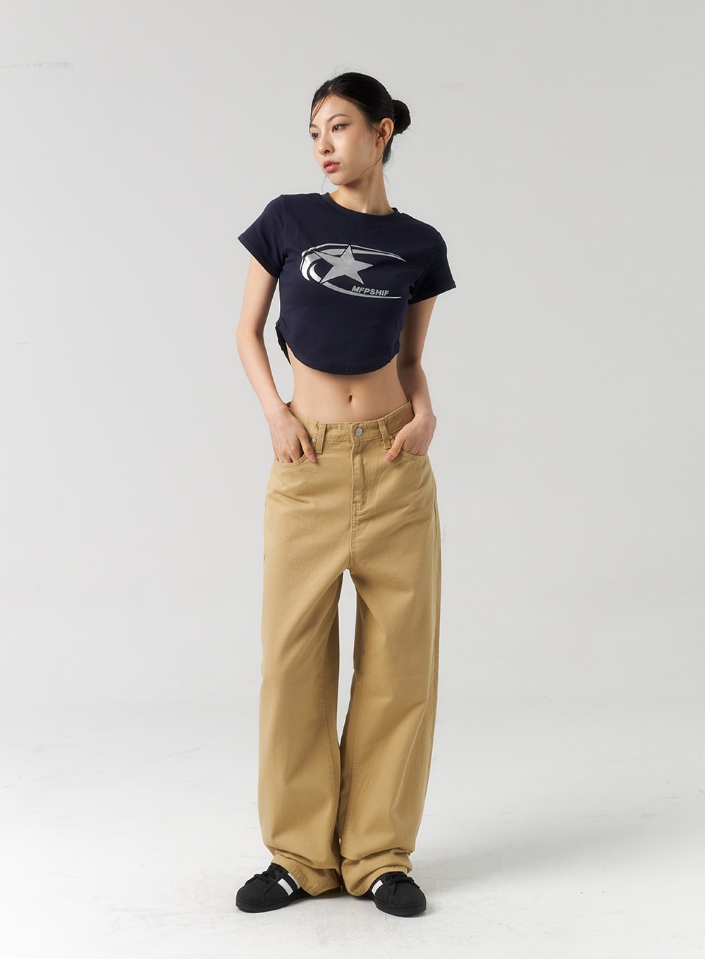 DICKIES Roll Hem Crop Wide Leg Pants Pants - KHAKI