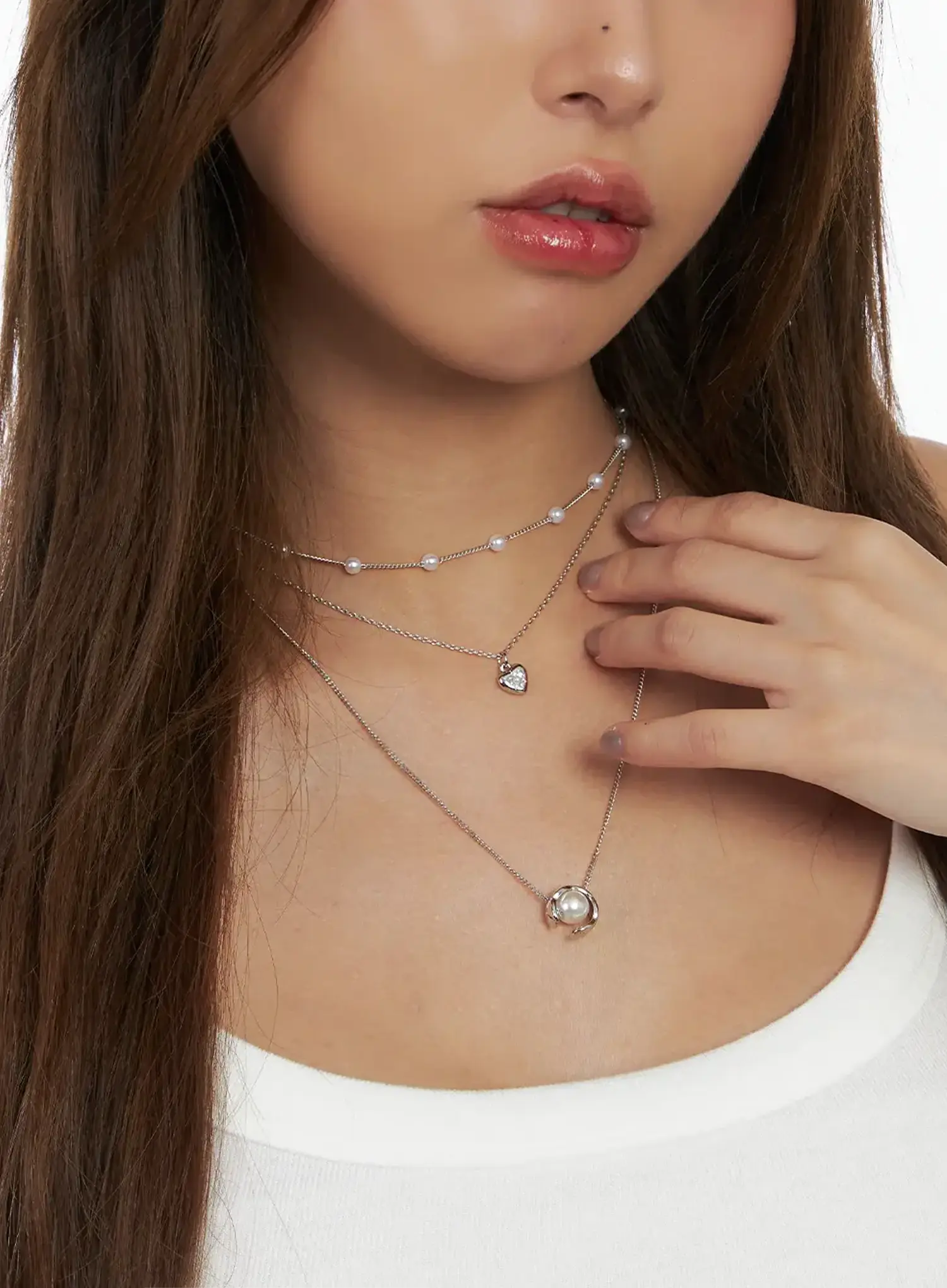 Multi-Strand Faux-Pearl Detail Layered Necklace IN510