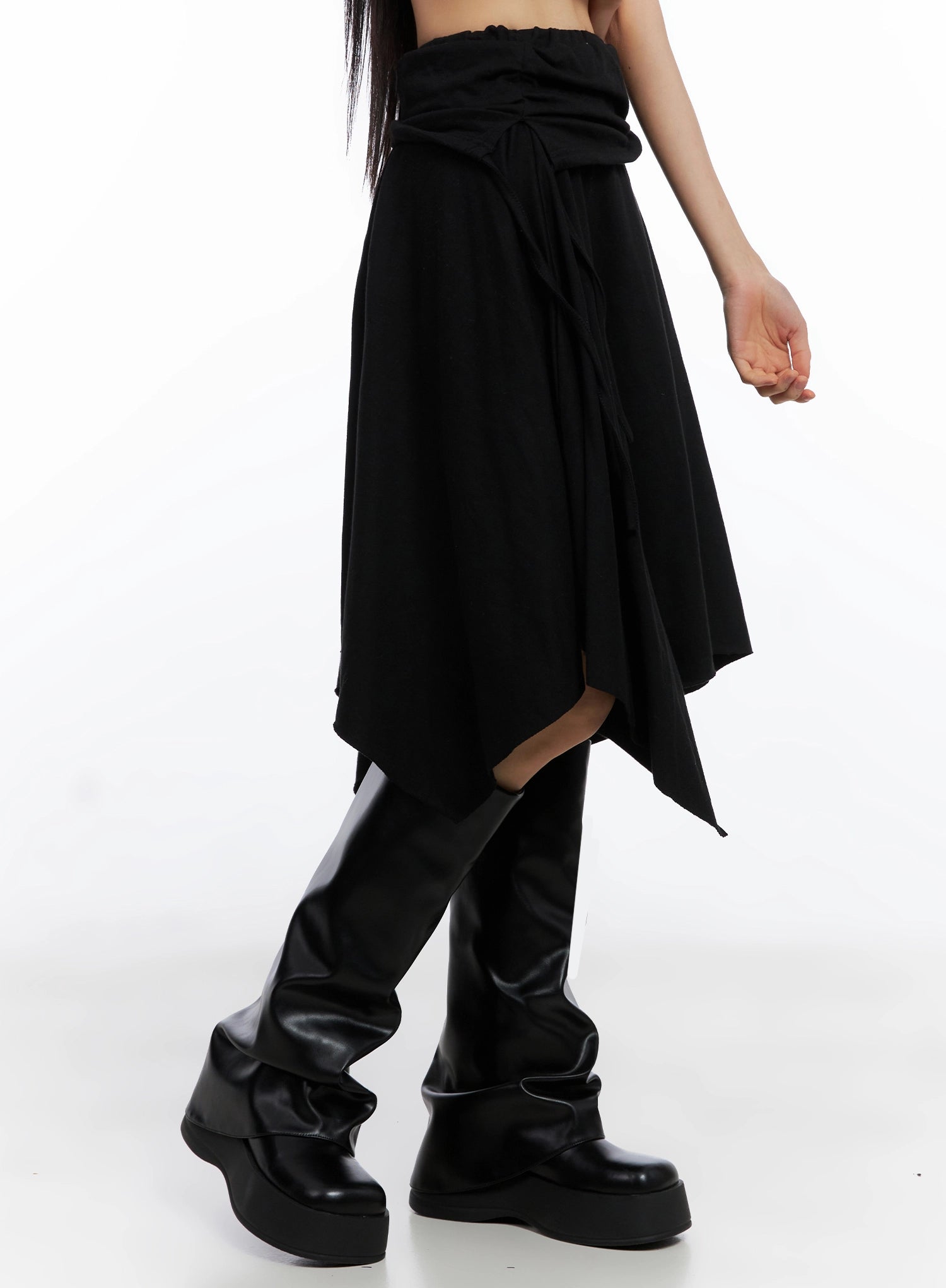 layered-shirring-asymmetrical-skirt-co517