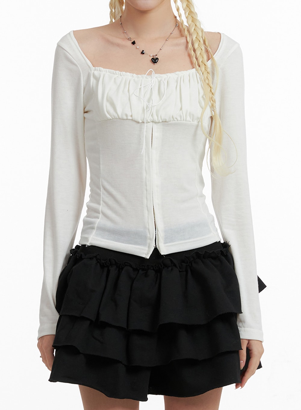 Square Neck Laced Corset Long Sleeve ID315