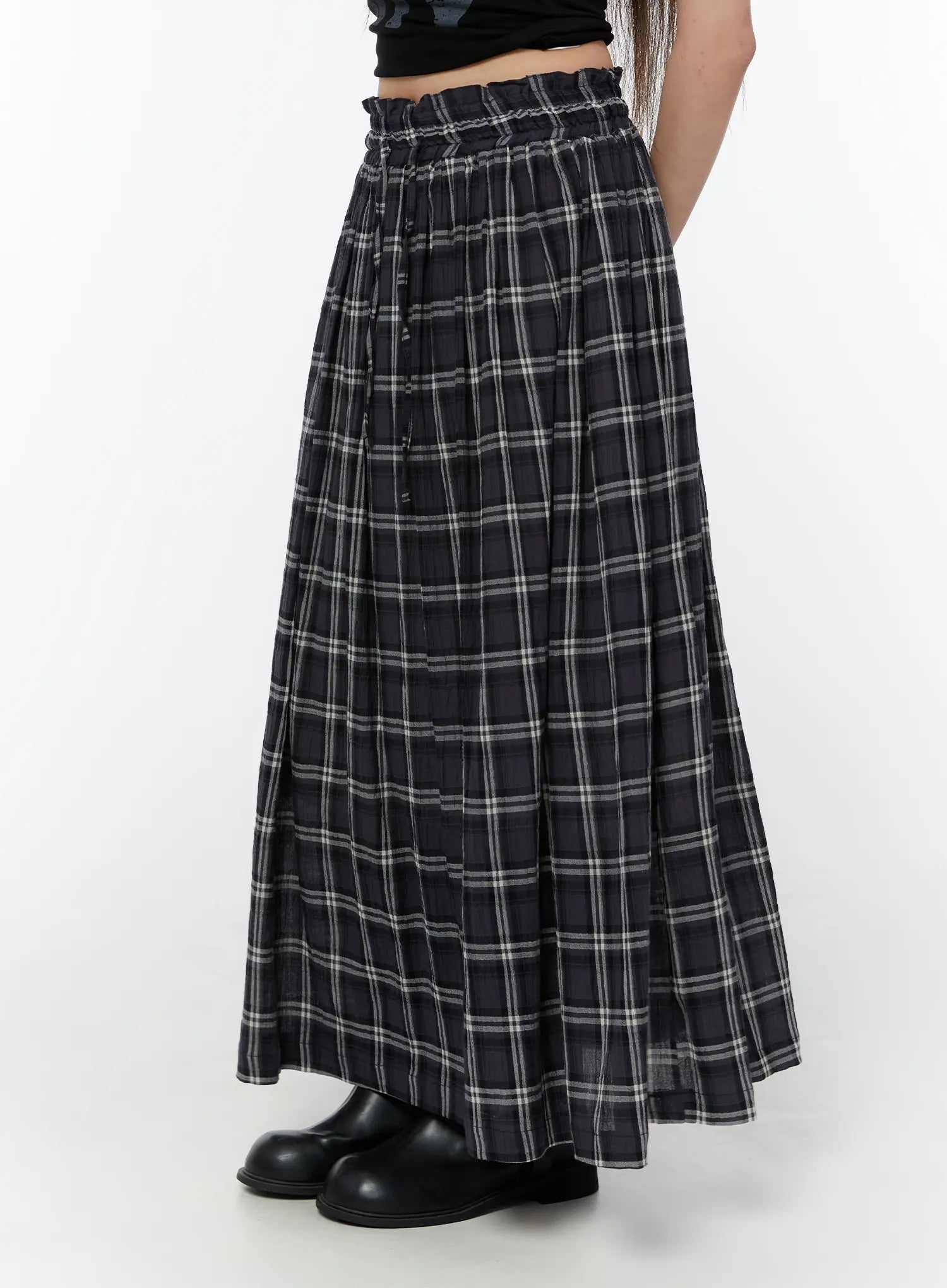 plaid-flare-maxi-skirt-cy519
