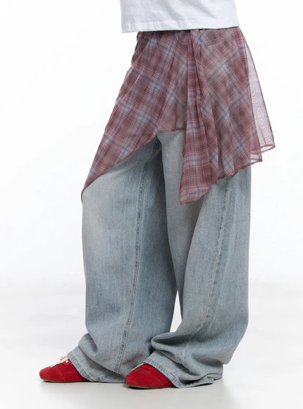 plaid-mesh-layered-wrap-midi-skirt-cl511