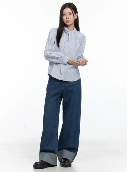 striped-puff-sleeve-tie-blouse-co506