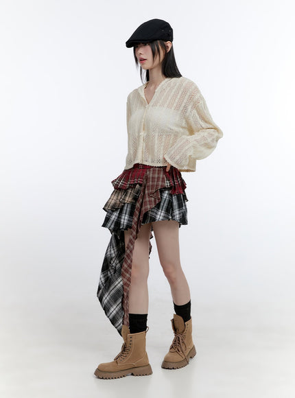 asymmetrical-ruffle-checkered-mini-skirt-cg412