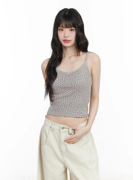 cherry-print-ribbon-cami-top-cm526 / Gray